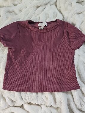 Altar'd State Girls Ribbed Short Sleeve Top - Mauve Plum